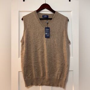 Men's Tan Sweater Vest NWT $190 EVSEG 100% Cashmere M